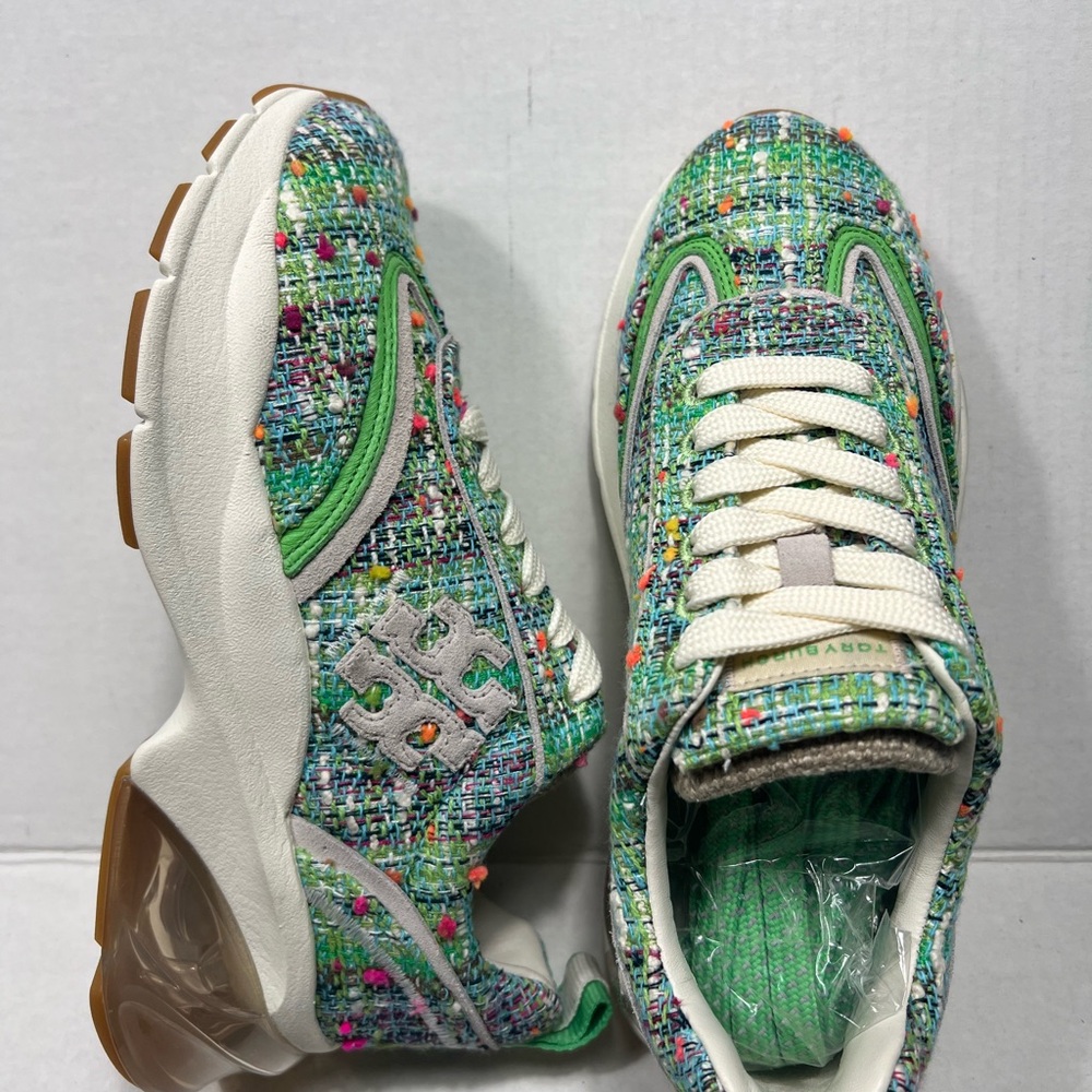 Tory Burch Good Luck Trainer Tweed Green Sneakers Size: 6.5